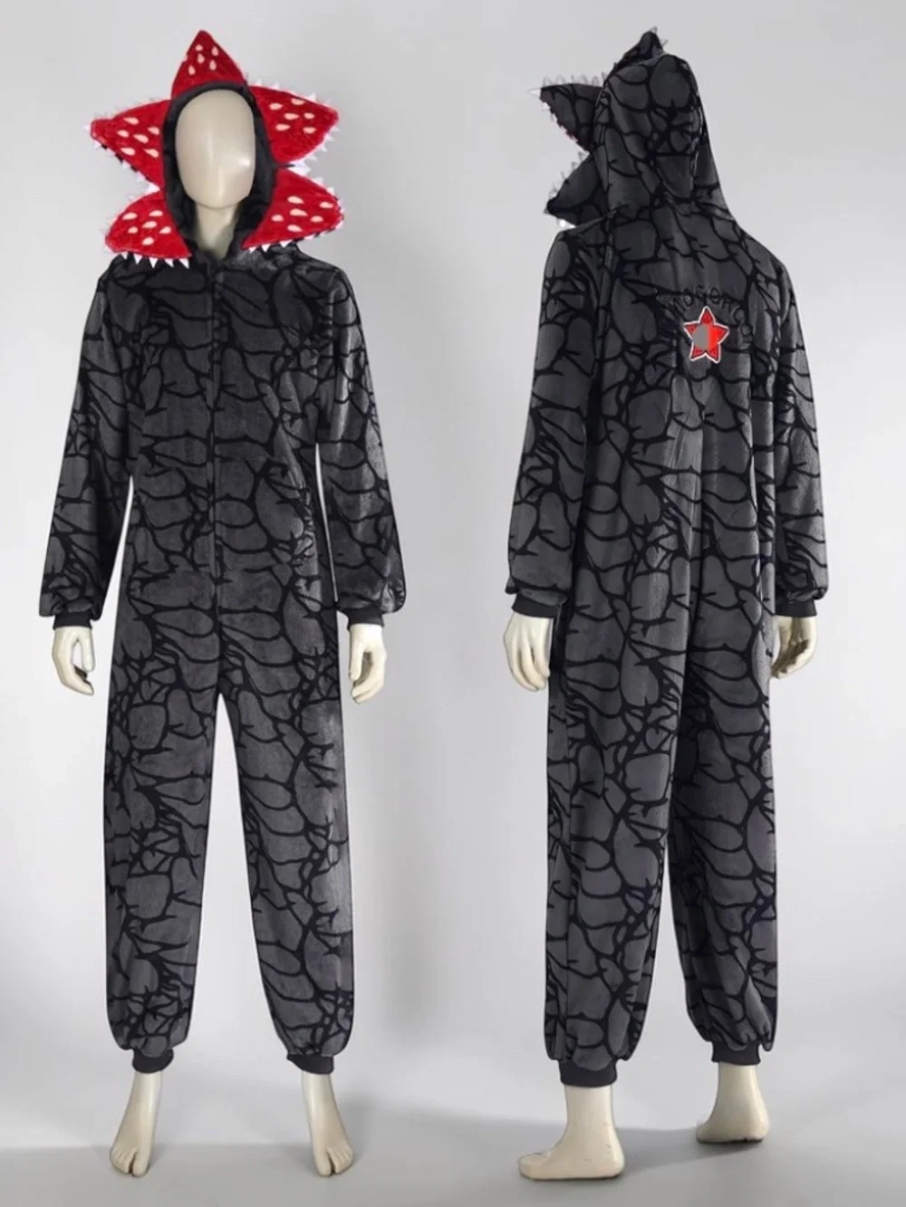 Demogorgon Hooded Onesie Pajamas Kids Size 10/11 Gray Costume NWOT